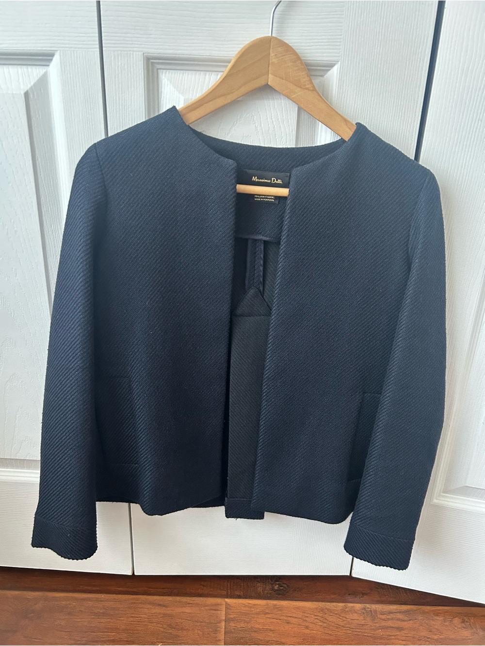 Massimo Dutti Navy Collarless Open-Front Blazer